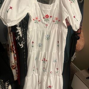 White Dress with Floral Embroidery